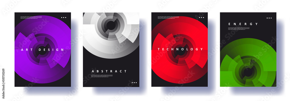 Aufkleber set of flyers with abstract dynamic composition of circles in layers, business background