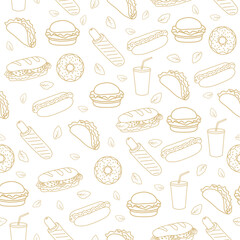 Trendy vector Fast Food pattern for cafe. 