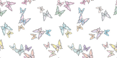 Colorful cartoon butterfly vector pattern