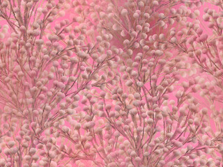 Seamless abstract pattern with plant branches on a pink background.