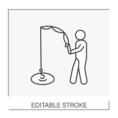 Fishing line icon. Person fishing in ice-hole. Fishing industry concept. Isolated vector illustration. Editable stroke