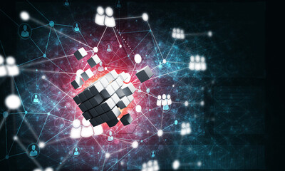 Concept of Internet and networking with digital cube figure on dark background