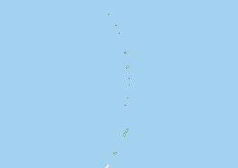 High detailed vector Northern Mariana Islands physical map, topographic map of Northern Mariana Islands on white with rivers, lakes and neighbouring countries. 