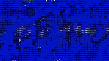 Blue abstraction with lots of cubic elements of different sizes. Blue textured background with rectangles. 3D image. 3D rendering. 3D illustration.
