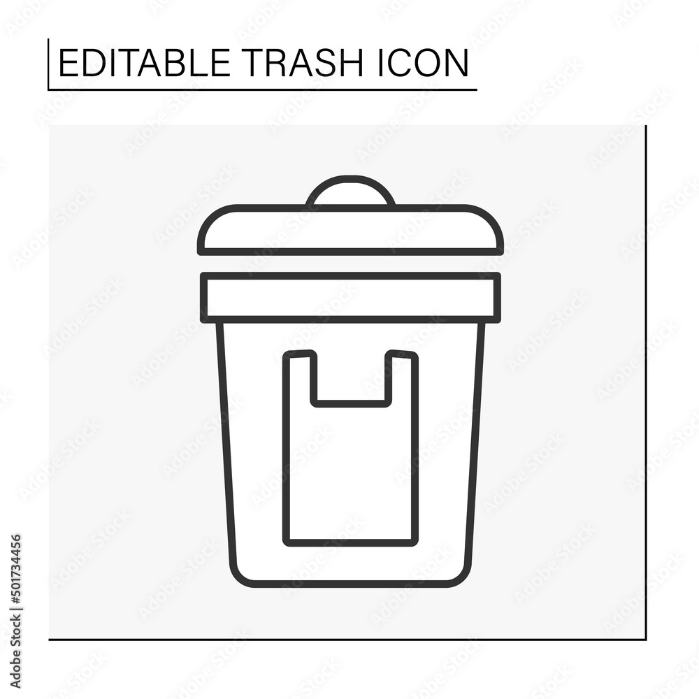 Poster utilization line icon. waste sorting. put plastic packing into the bin. ecology.trash concept. isola