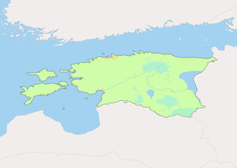 Obraz premium High detailed vector Estonia physical map, topographic map of Estonia on white with rivers, lakes and neighbouring countries. 
