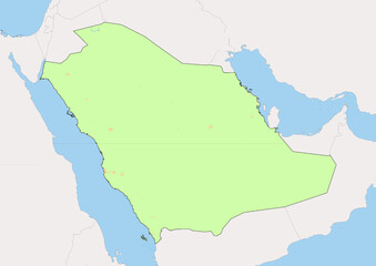High detailed vector Saudi Arabia physical map, topographic map of Saudi Arabia on white with rivers, lakes and neighbouring countries. 