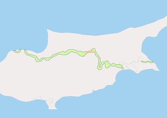 High detailed vector United Nations Buffer Zone in Cyprus physical map, topographic map of United Nations Buffer Zone in Cyprus on white with rivers, lakes and neighbouring countries. 