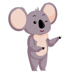Cute koala wink isolated on white background. Cartoon character flirting.