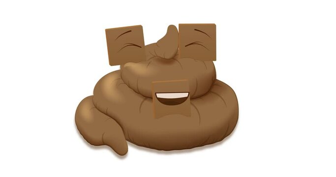 Set of looped funny emotions of a pile of poo in perspective on a transparent background. Animation with an included alpha channel.