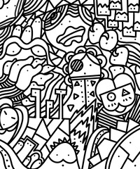 Doodle art, creatures, coloring pages for kids and adults.