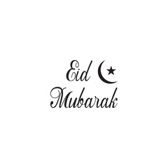 Eid Mubarak typography vector icon with moon and star shape isolated on white background