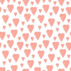 Seamless pattern of red hearts. Watercolor illustration, can be used for gift wrapping, digital paper, fabric pattern. Pattern for Valentine's Day