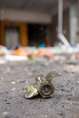 Fragment metal military rocket bomb during Ukraine war