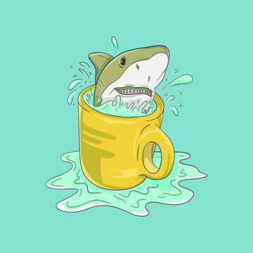 Illustration vector graphic of shark in yellow glass. Blue backrground