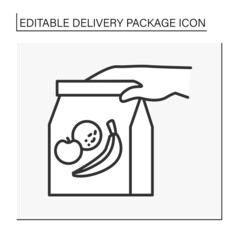  Courier shipping line icon. Express food delivery. Fresh fruits and vegetables. Grocery store.Delivery concept. Isolated vector illustration. Editable stroke