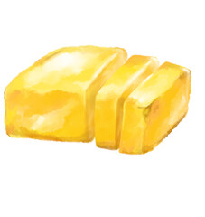 Yellow creamy butter watercolor hand painting illustration