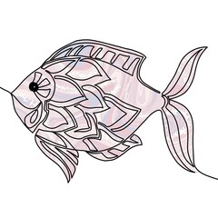 Hand drawn doodles. Decorative drawing of a fish. white background