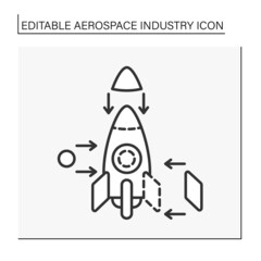  Production line icon. Building and projecting rockets. Add important mechanisms. Aerospace industry concept. Isolated vector illustration. Editable stroke