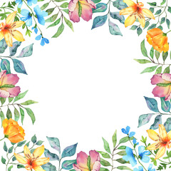 Fototapeta na wymiar Watercolor Summer Floral Flowers Collection Frame Printable Wedding Logo Design