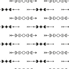 Boho seamless pattern with arrows, moon phases.