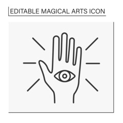  Fortune teller line icon. Third eye on palm. Seecrees. Future predictions. Magical arts concept. Isolated vector illustration. Editable stroke