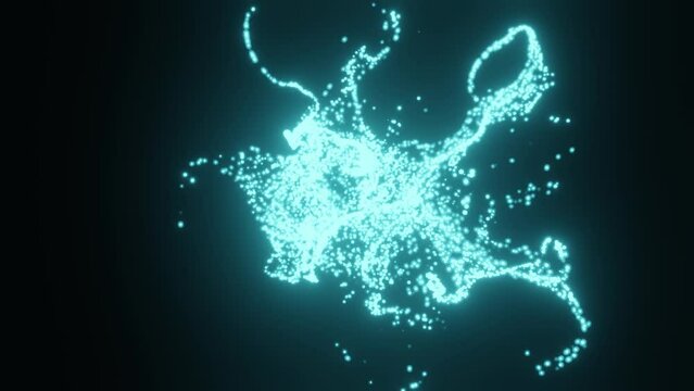 Network connection structure cyberspace with moving particles sphere. Futuristic digital blue flow particles. Animation abstract ball cyber security. Sparks of fire. 3d rendering.