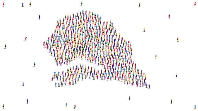 Senegal Map A large group of people form to create a Senegal map. 4K Video Animation.