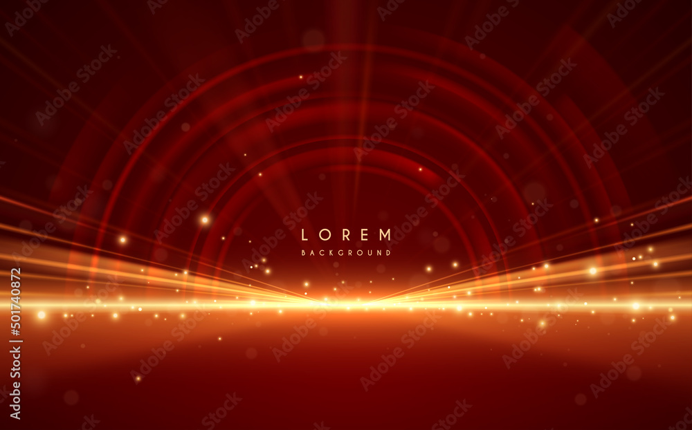 Poster abstract red background with golden light rays