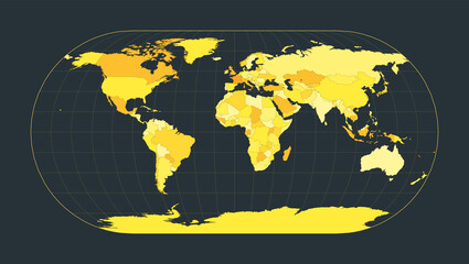 World Map. Eckert III projection. Futuristic world illustration for your infographic. Bright yellow country colors. Attractive vector illustration.