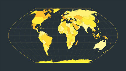 World Map. Eckert VI projection. Futuristic world illustration for your infographic. Bright yellow country colors. Beautiful vector illustration.