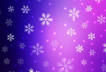 Light Purple, Pink vector background with beautiful snowflakes, stars.