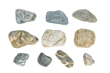 Various rocks isolated on white background