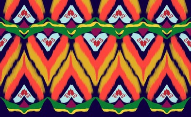 Obraz premium Ikat art pattern orange on blue background abstract