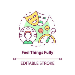 Feel things fully concept icon. Way to self love abstract idea thin line illustration. Feeling deeply and intensely. Isolated outline drawing. Editable stroke. Arial, Myriad Pro-Bold fonts used