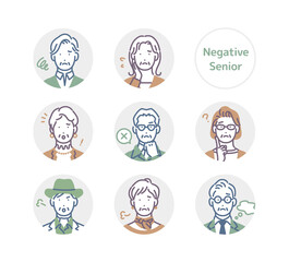 ネガティブなシニアの丸アイコン