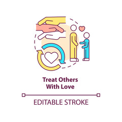 Treat others with love concept icon. Self care daily activity abstract idea thin line illustration. Practicing empathy. Isolated outline drawing. Editable stroke. Arial, Myriad Pro-Bold fonts used