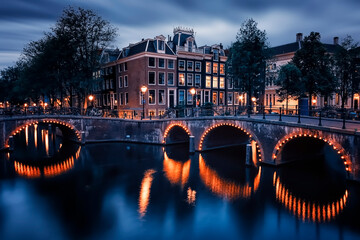 Amsterdam city in the evening, Netherlands