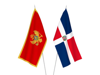 National fabric flags of Dominican Republic and Montenegro isolated on white background. 3d rendering illustration.