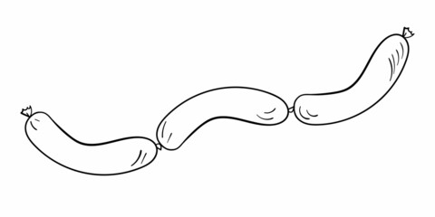 Sausages doodle illustration. Tasty barbecue. Picnic vector icon set. Black line art on white background.