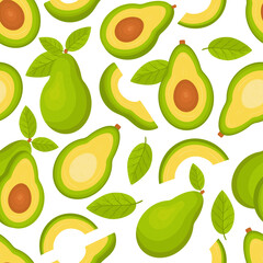 Avocado fruit. Vector seamless pattern.