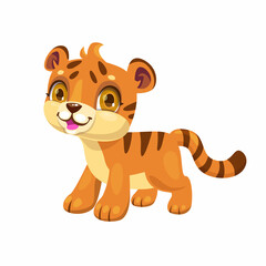 Little cute cartoon tiger. Funny pet character