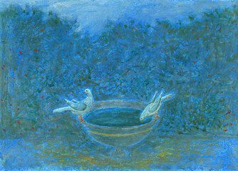 Obraz na płótnie Canvas two pigeons. watercolor illustration