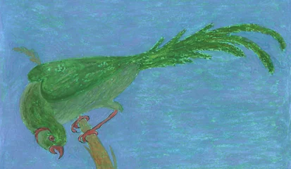 Fotobehang green parrot. watercolor illustration © Anna Ismagilova