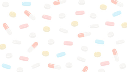 薄い色味のカラフルな飲み薬 - 複数の種類の錠剤やカプセル薬・サプリ・薬物のイメージ素材 - obrazy, fototapety, plakaty