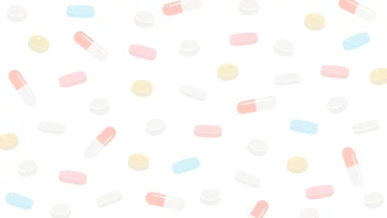 Fotobehang 薄い色味のカラフルな飲み薬 - 複数の種類の錠剤やカプセル薬・サプリ・薬物のイメージ素材 © Spica