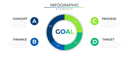 Business goal infographic elements plan concept design vector with diagram chart. Four options plan network project template for presentation and report.