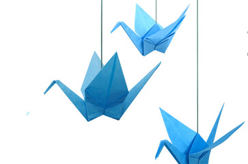 Hanging blue paper birds