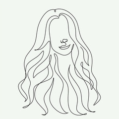 Woman Line Art. Line drawing of girl with long hair. Vector beauty logo for hait halon, spa