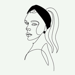 Woman Line Art. Line drawing of girl with long hair. Vector beauty logo for hait halon, spa